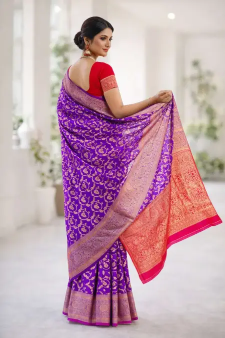 Pink, Purple Banarasi Silk Banarasi Saree (Regular Sari) view 2
