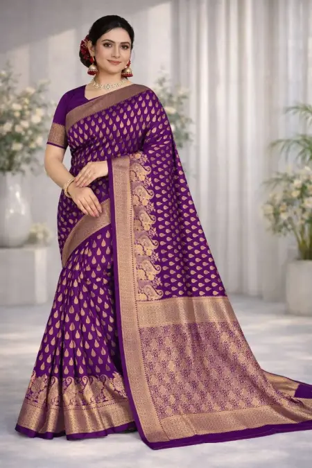 Wine Art Silk Banarasi Saree
