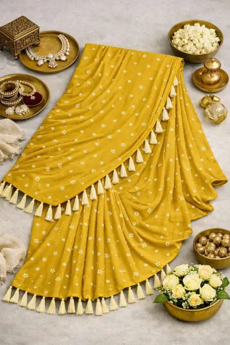 Yellow Georgette Bollywood Saree - Casual (Regular Sari) (Free Size) view 4