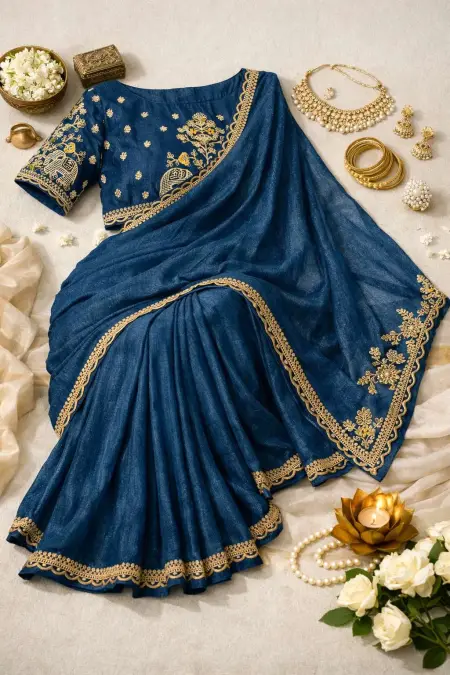 Navy Blue Art Silk Bollywood Saree (Regular Sari) view 4