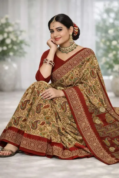 Red Cotton Bollywood Saree (Regular Sari) view 3