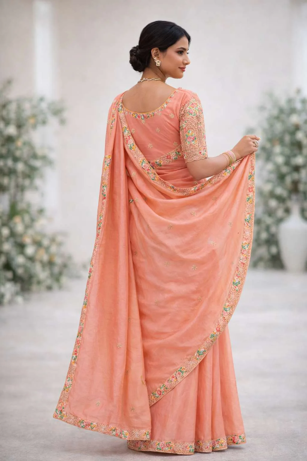 Women's Lightweight Polyester Saree with Delicate Self Work view 3