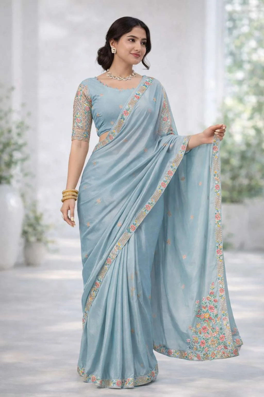 Women's Lightweight Polyester Saree with Delicate Self Work (Variant)