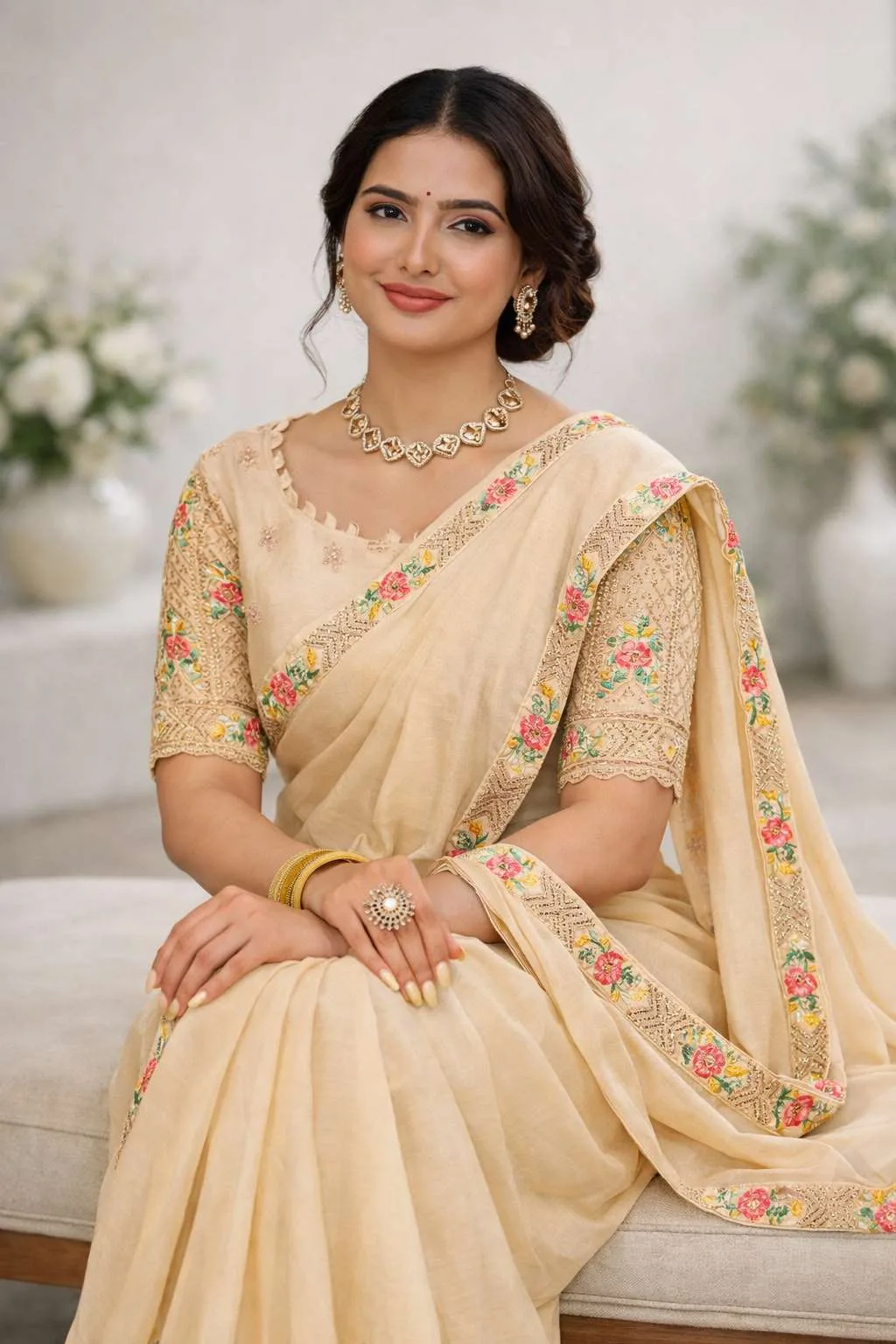 Women's Lightweight Polyester Saree with Delicate Self Work (Variant) view 3