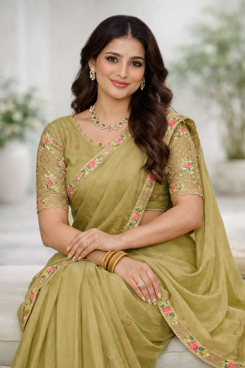 Olive Silk Blend Bollywood Saree (Regular Sari) view 3