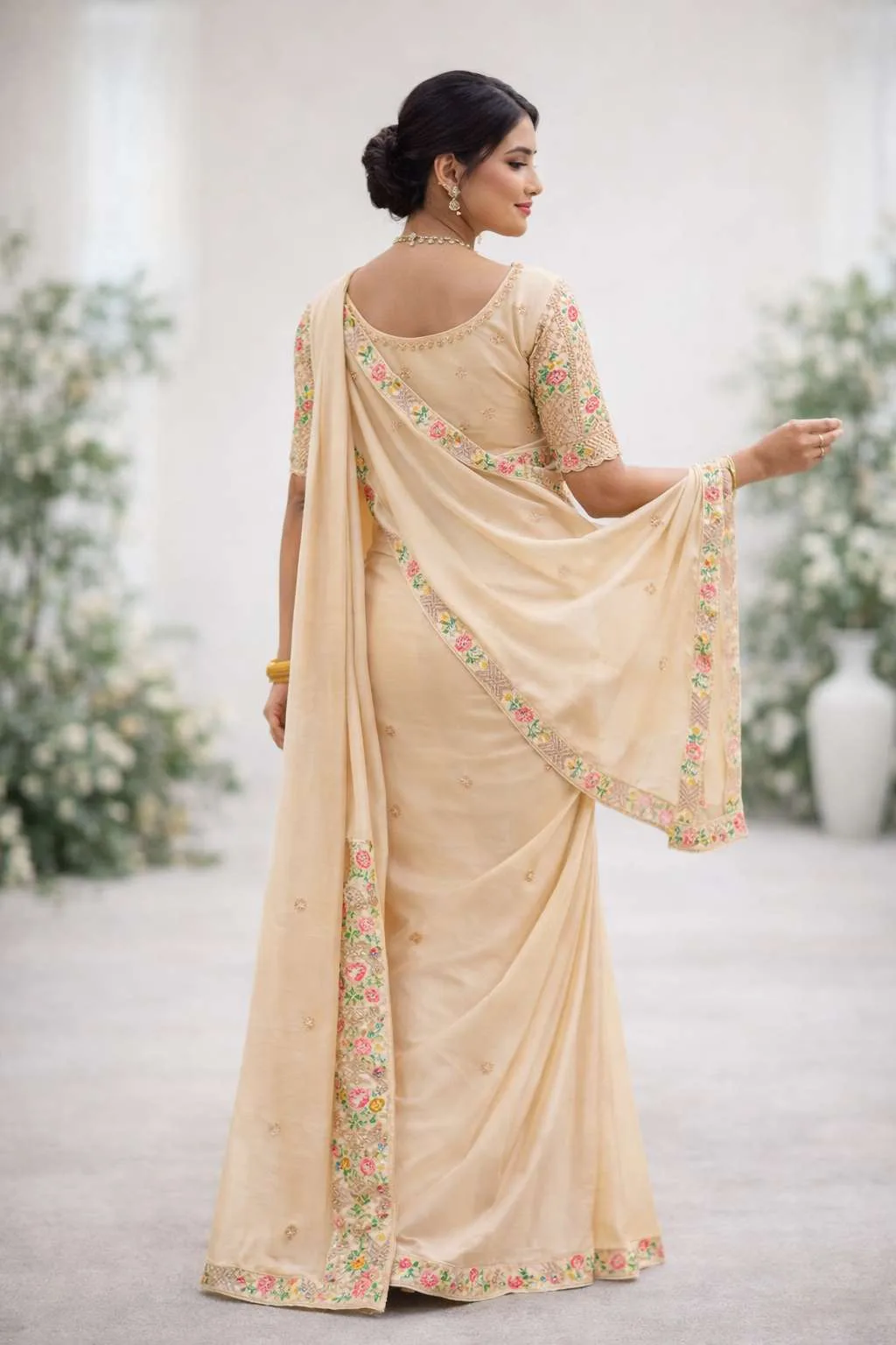 Beige Silk Blend Bollywood Saree - Festive (Regular Sari) (Free Size) view 2