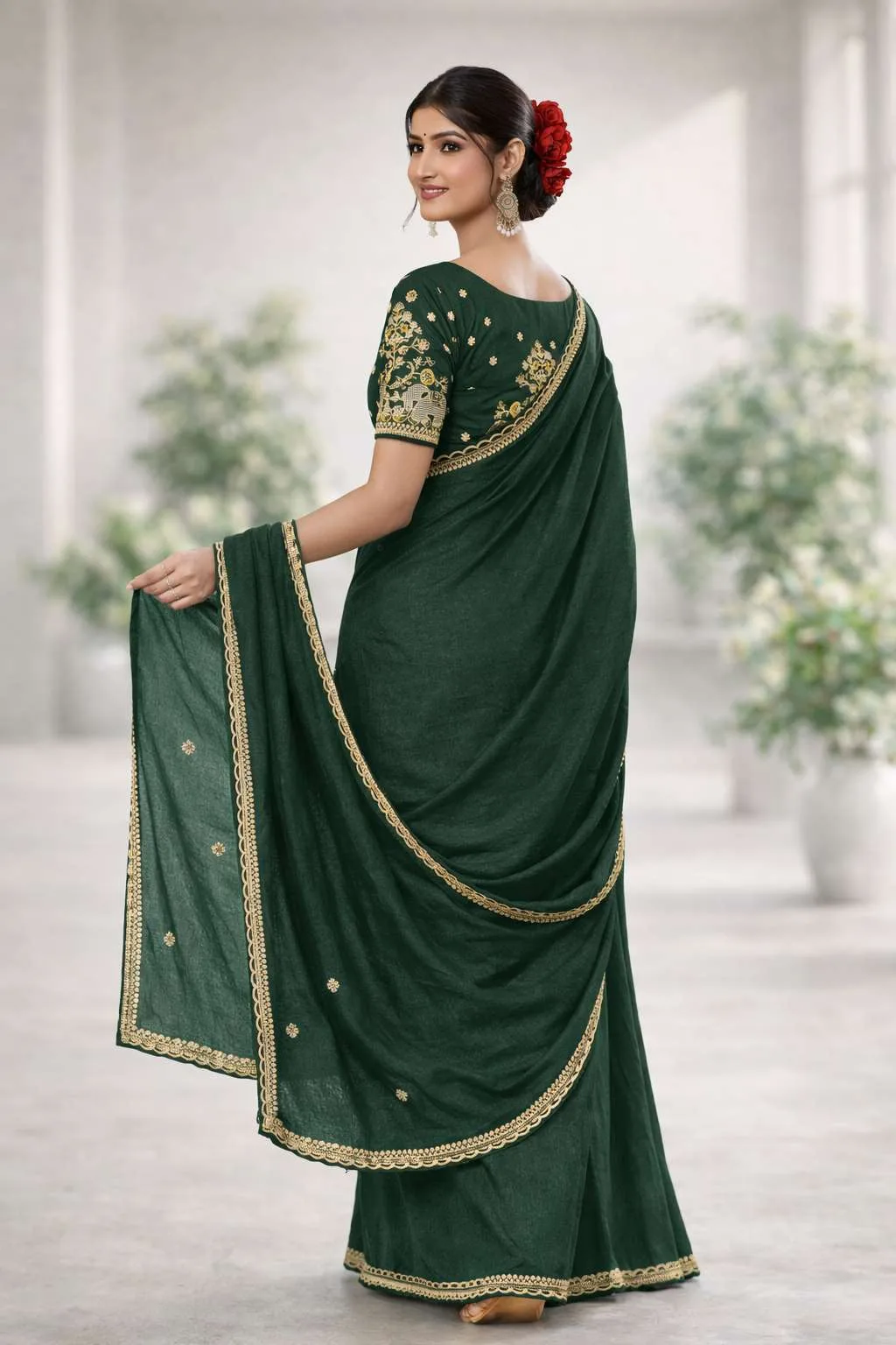 Dark Green Art Silk Bollywood Saree (Regular Sari) view 2