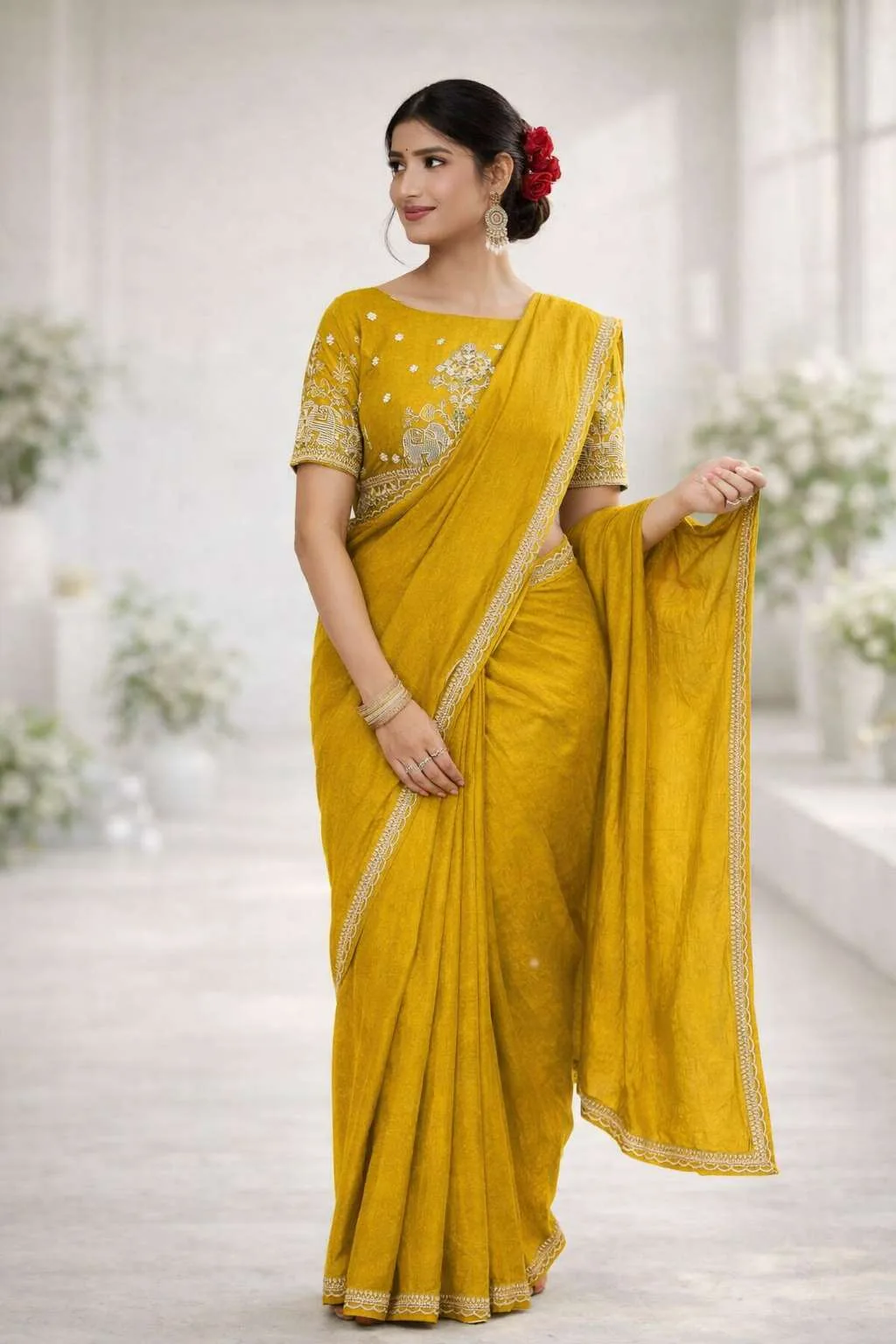 Mustard Art Silk Bollywood Saree (Regular Sari) view 3