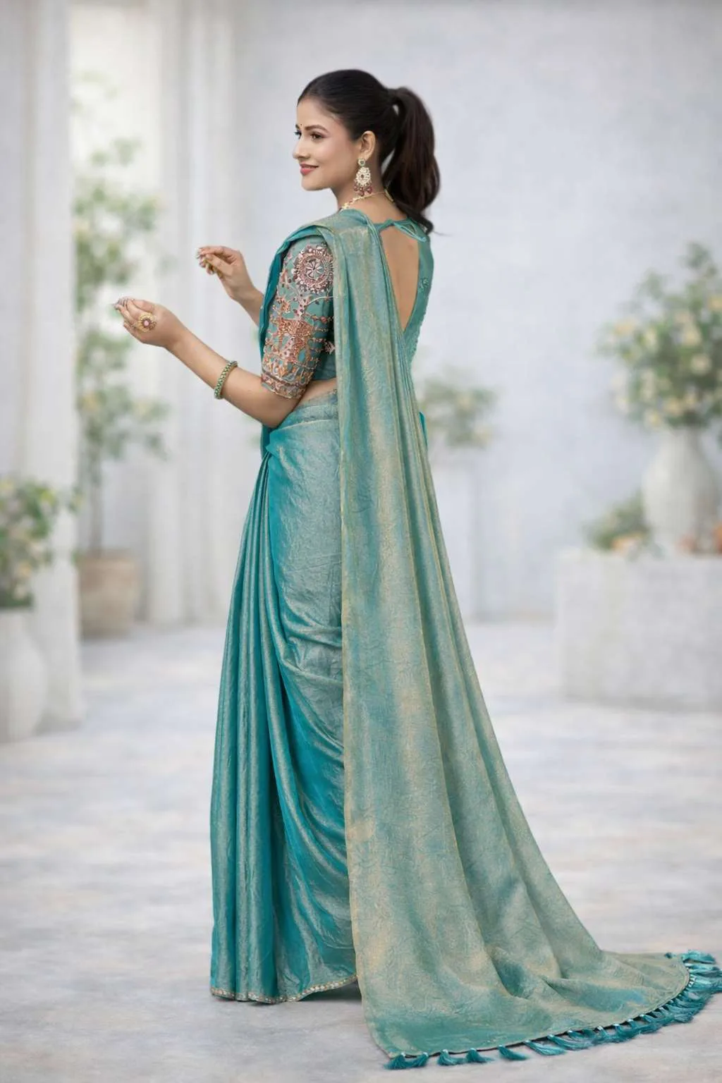 Baby Blue Art Silk Bollywood Saree (Regular Sari) view 3