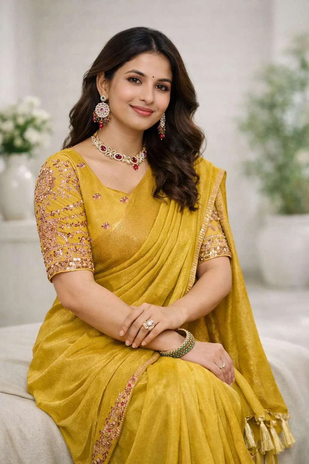 Mustard Art Silk Bollywood Saree (Regular Sari) view 3