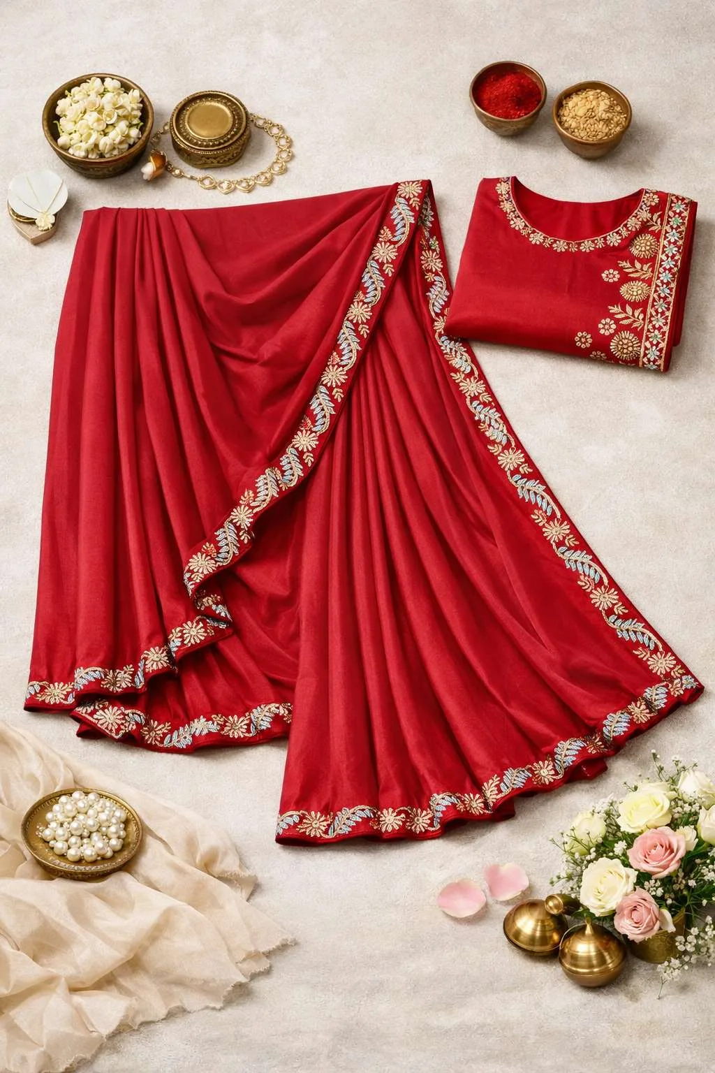 Red Georgette Bollywood Saree - Casual (Regular Sari) (Free Size) view 4