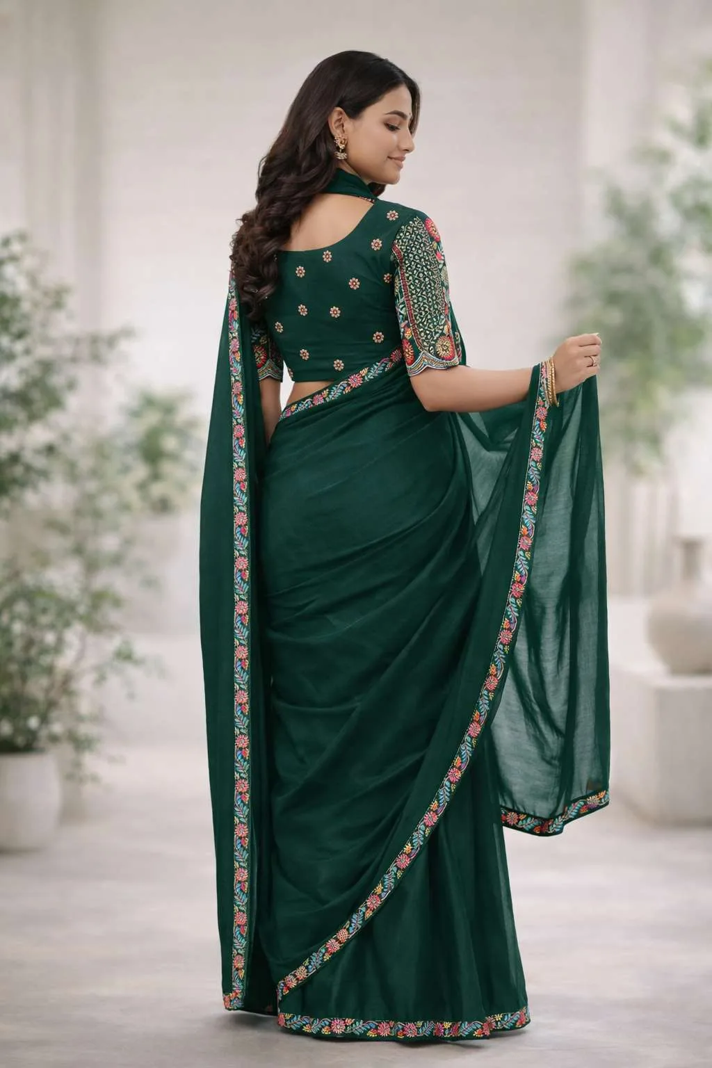 Dark Green Georgette Bollywood Saree (Regular Sari) view 2