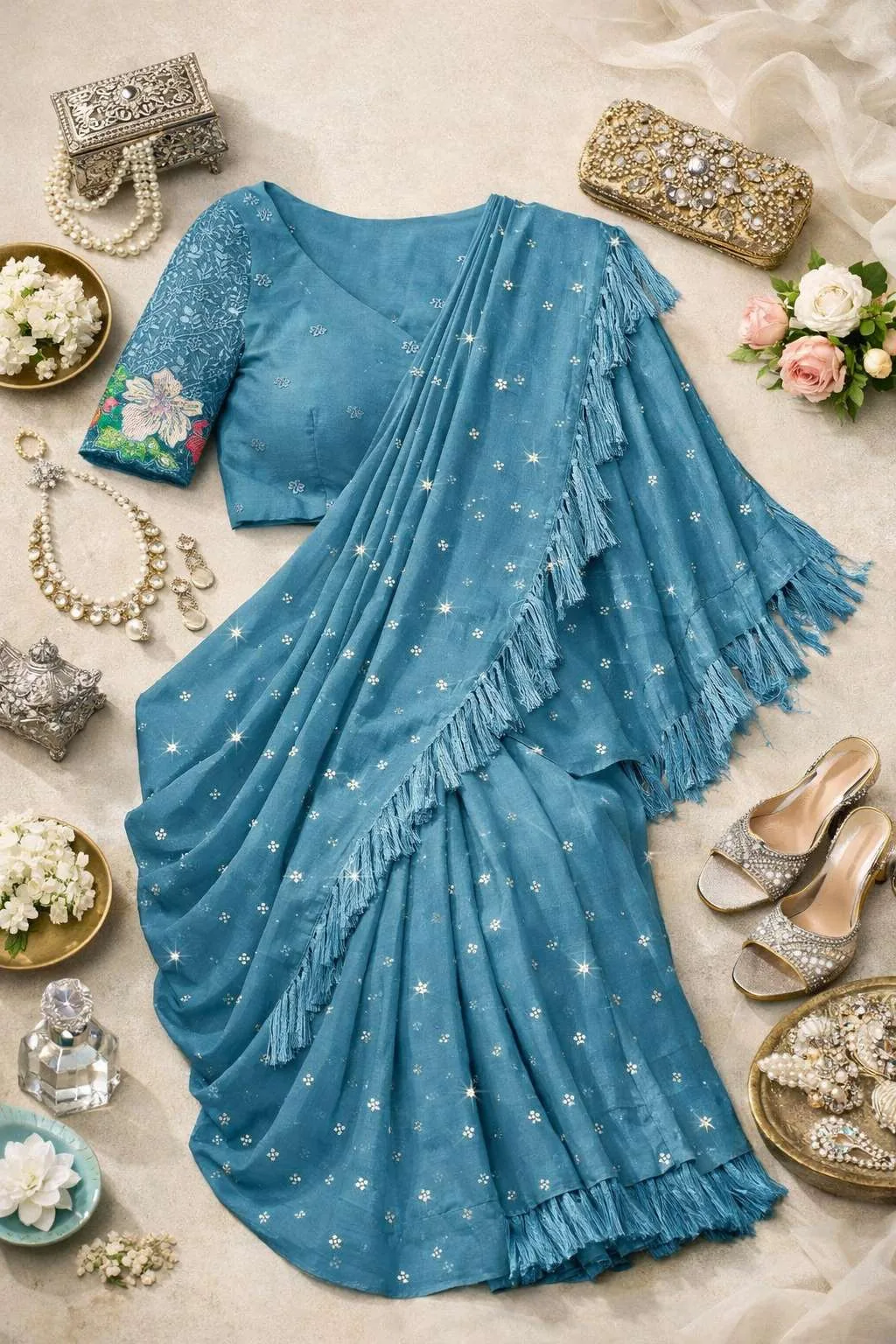 Blue Georgette Bollywood Saree (Regular Sari) view 4