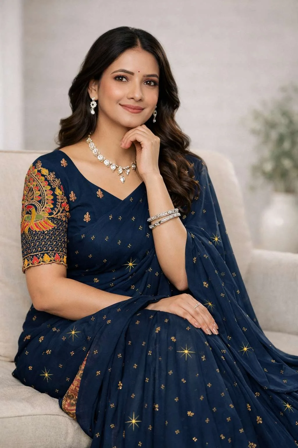 Navy Blue Art Silk Saree (Regular Sari) view 3
