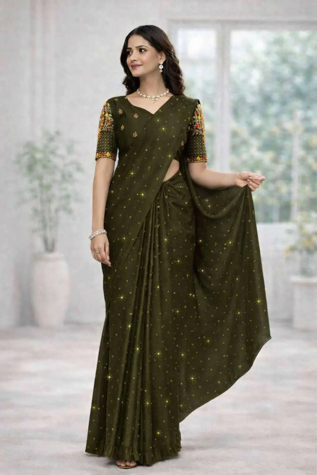 Brown Art Silk Saree (Regular Sari) view 1