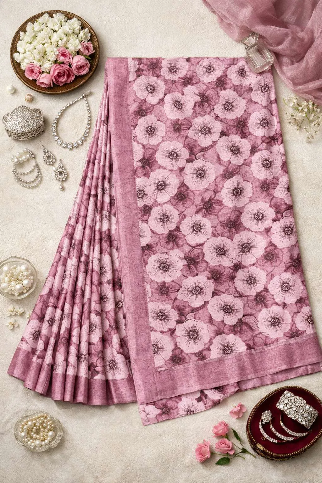 Dark Pink, Magenta, Maroon, Pink Chinon Two Tone Saree - Casual (Regular Sari) (Free Size) view 4