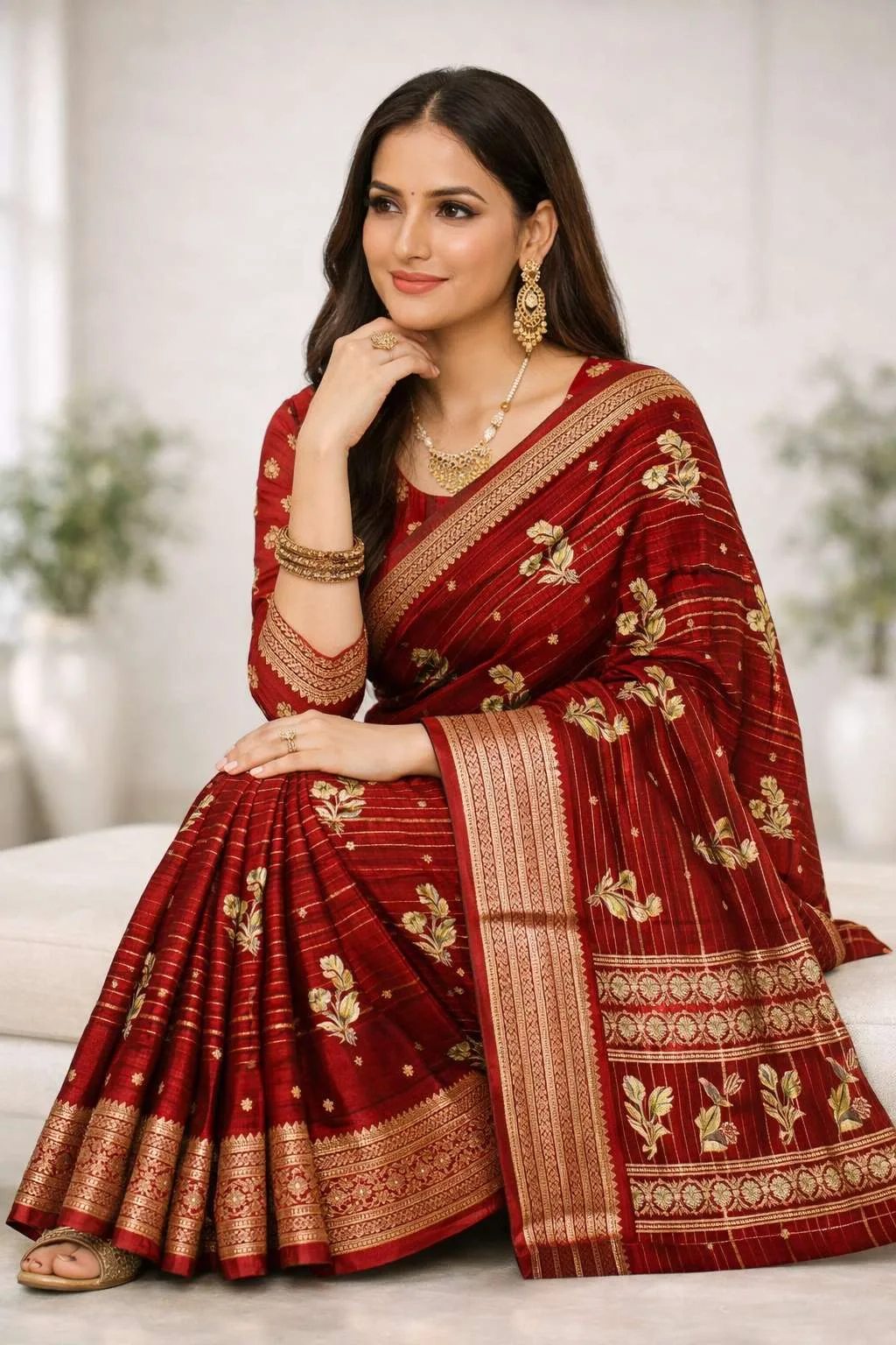 Red, Rust Banarasi Silk Banarasi Saree - Casual (Regular Sari) (Free Size) view 3