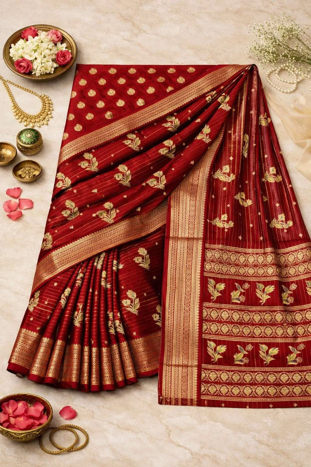 Red, Rust Banarasi Silk Banarasi Saree - Casual (Regular Sari) (Free Size) view 4