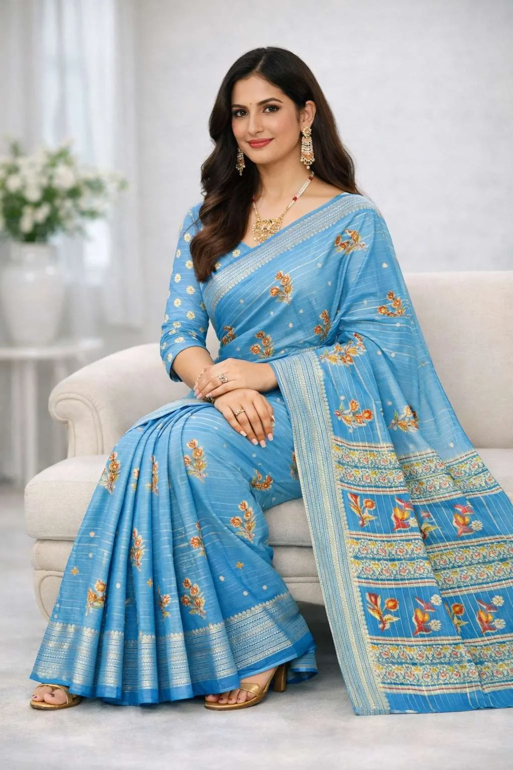 Baby Blue, Light Blue Banarasi Silk Banarasi Saree (Regular Sari) view 3
