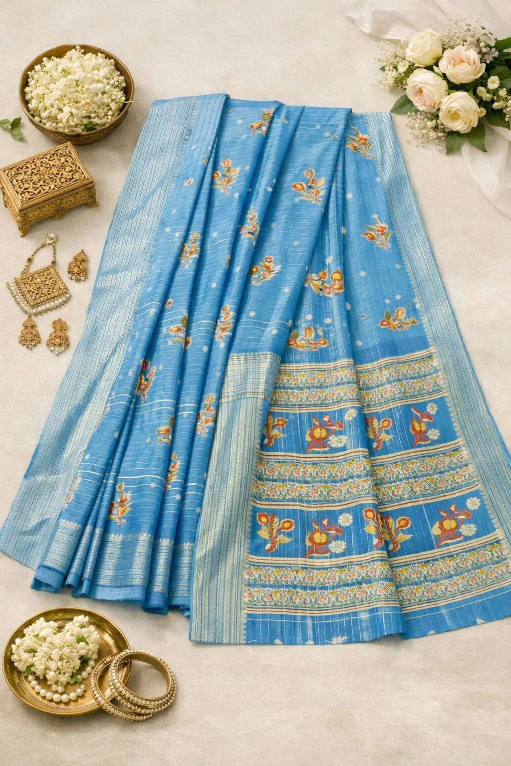 Baby Blue, Light Blue Banarasi Silk Banarasi Saree (Regular Sari) view 4