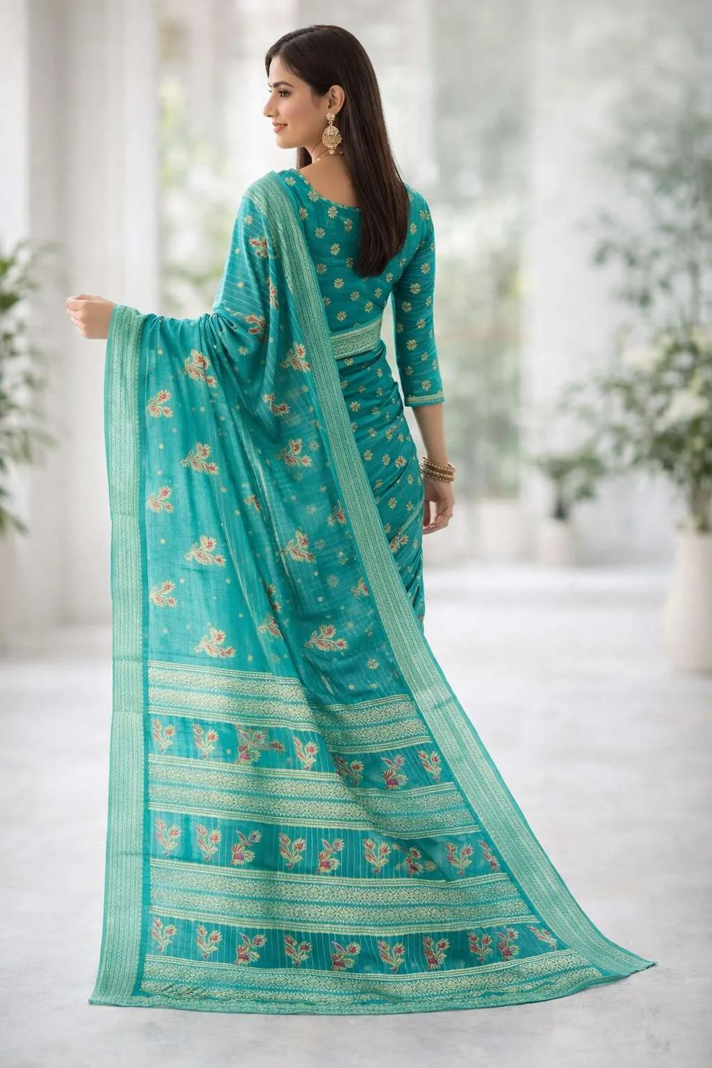 Light Green, Mint Green, Teal, Turquoise, Rama Banarasi Silk Banarasi Saree (Regular Sari) view 2
