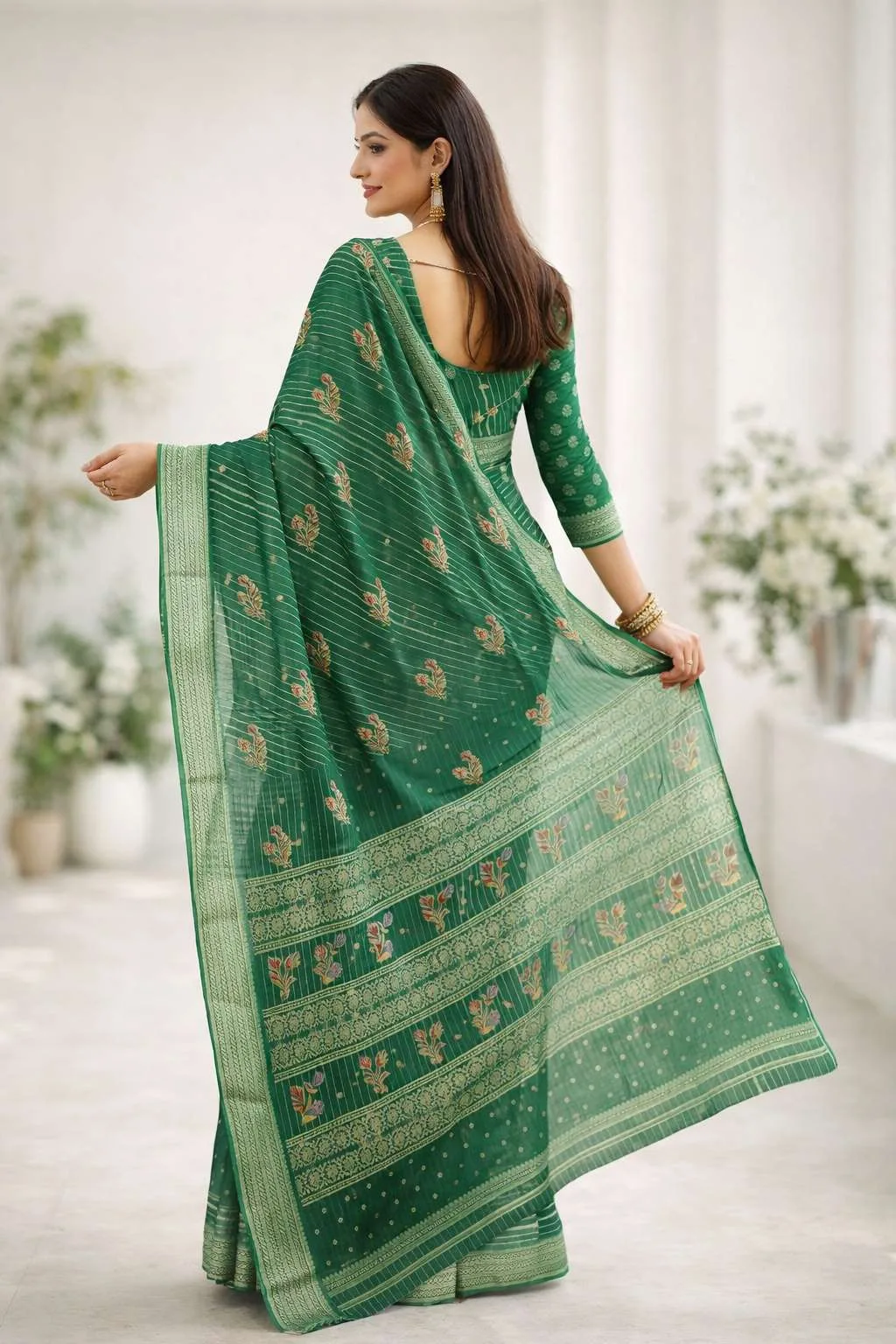 Dark Green, Green, Mehendi, Olive, Teal Banarasi Silk Banarasi Saree (Regular Sari) view 2