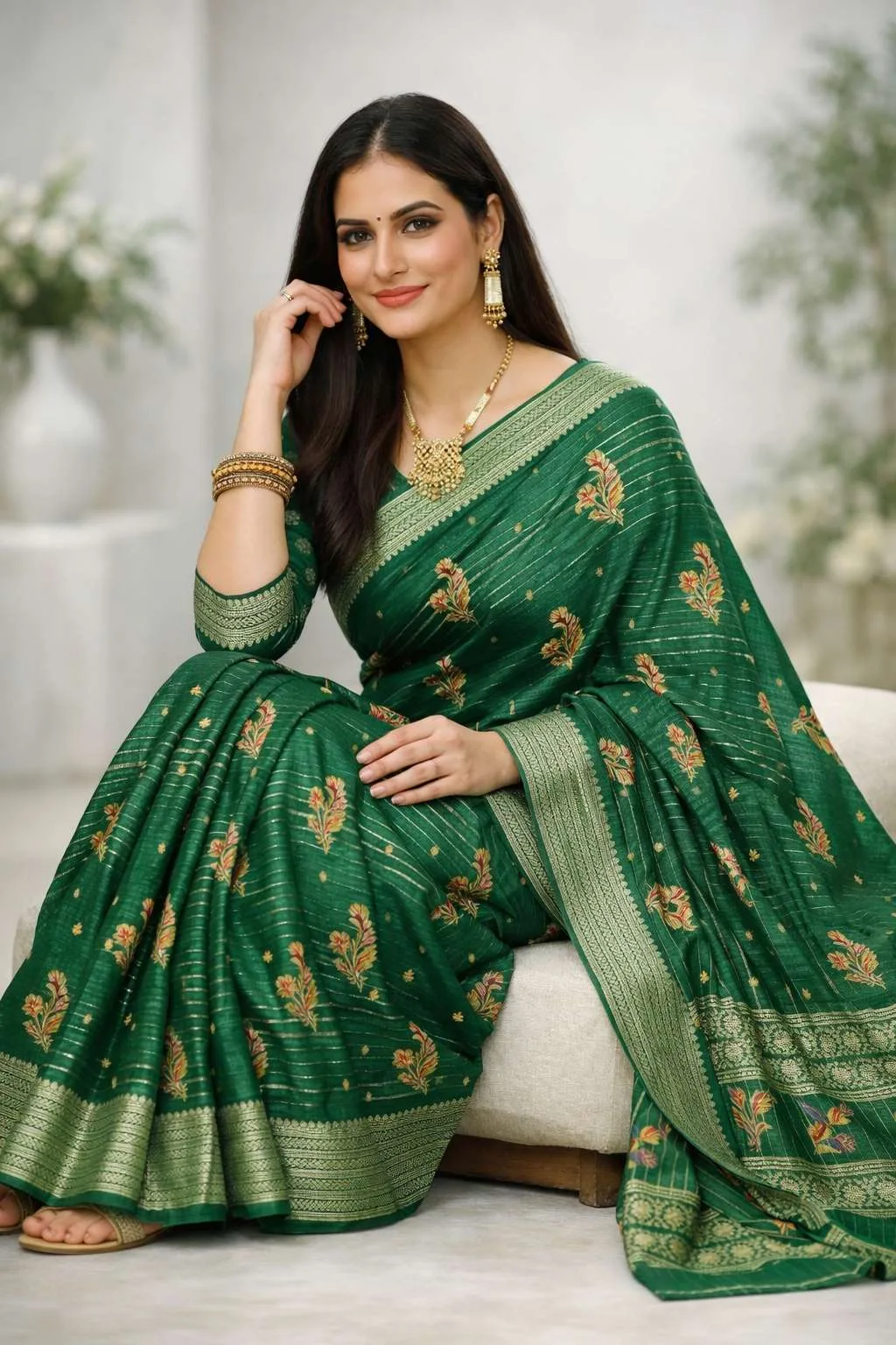 Dark Green, Green, Mehendi, Olive, Teal Banarasi Silk Banarasi Saree (Regular Sari) view 3