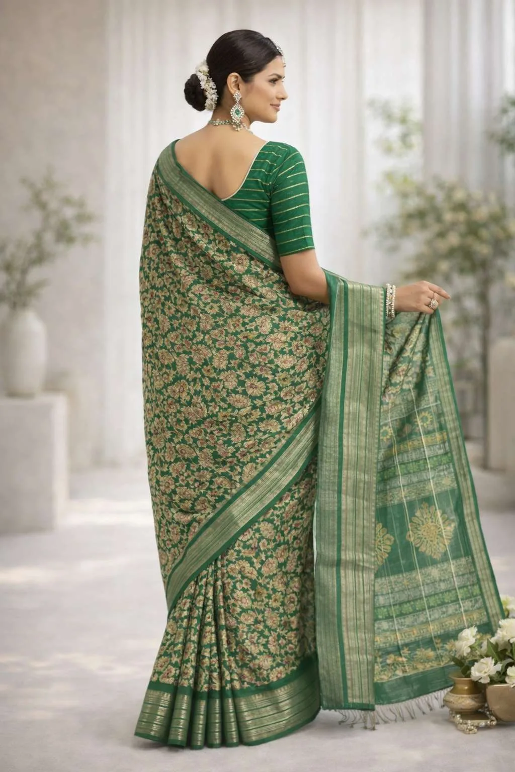 Dark Green, Green, Light Green, Mehendi, Olive Banarasi Silk Banarasi Saree - Casual (Regular Sari) (Free Size) view 2