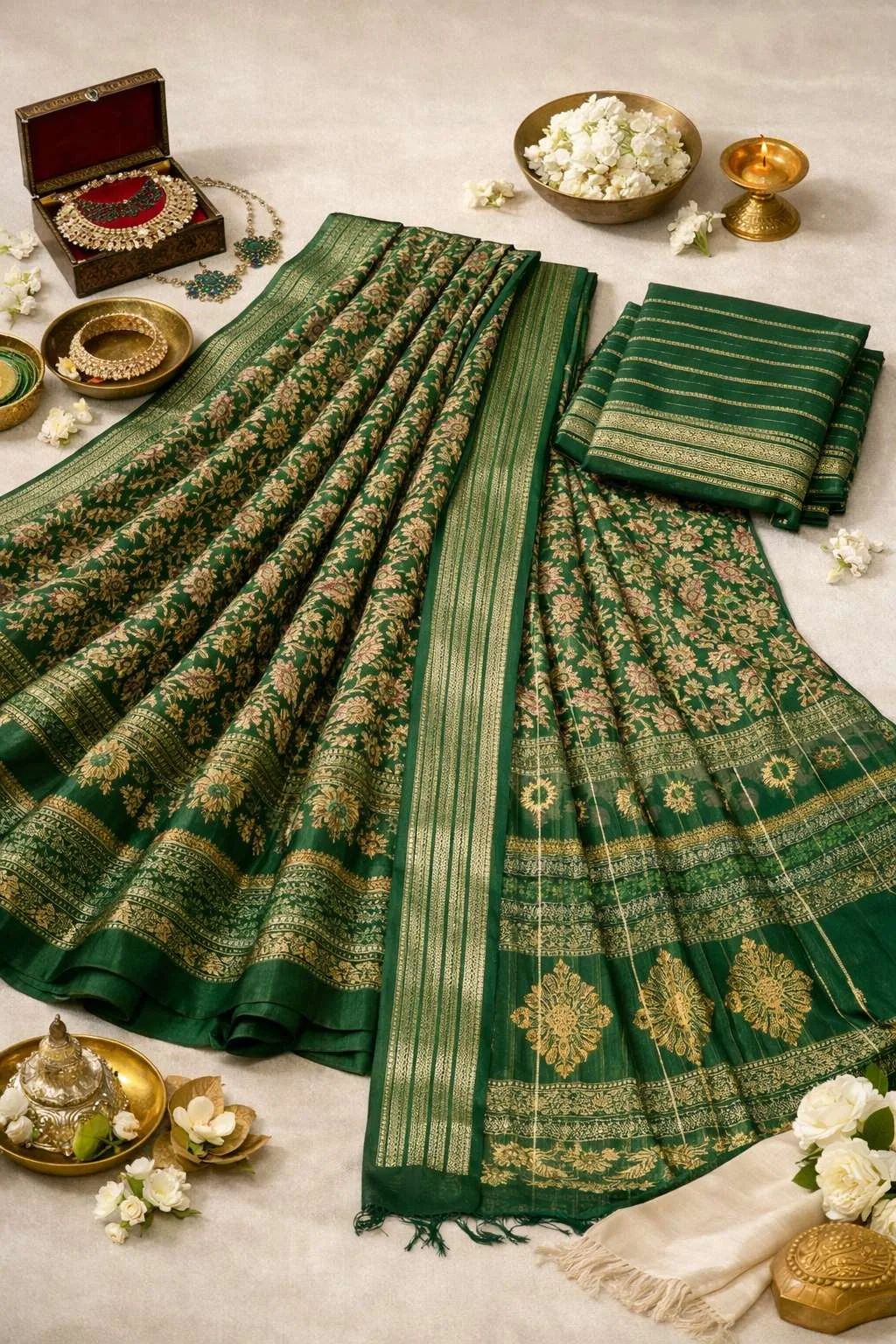 Dark Green, Green, Light Green, Mehendi, Olive Banarasi Silk Banarasi Saree - Casual (Regular Sari) (Free Size) view 4