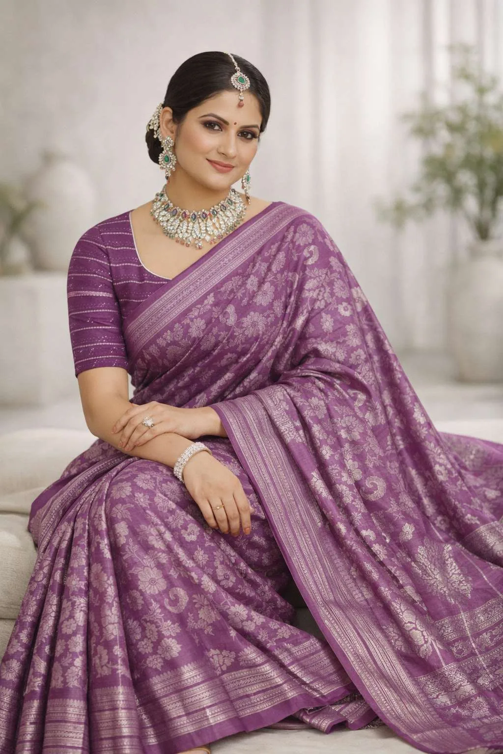 Multicolor, Purple, Wine Banarasi Silk Banarasi Saree (Regular Sari) view 3