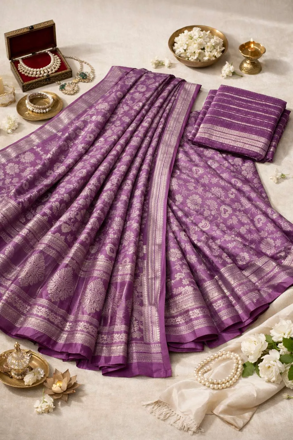 Multicolor, Purple, Wine Banarasi Silk Banarasi Saree (Regular Sari) view 4