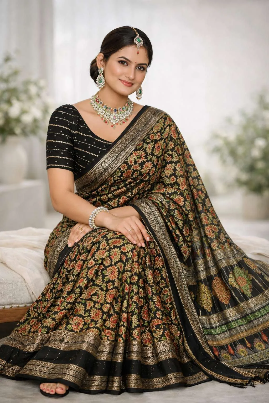 Black, Gold, Grey, Metallic, Silver Banarasi Silk Banarasi Saree (Regular Sari) view 3