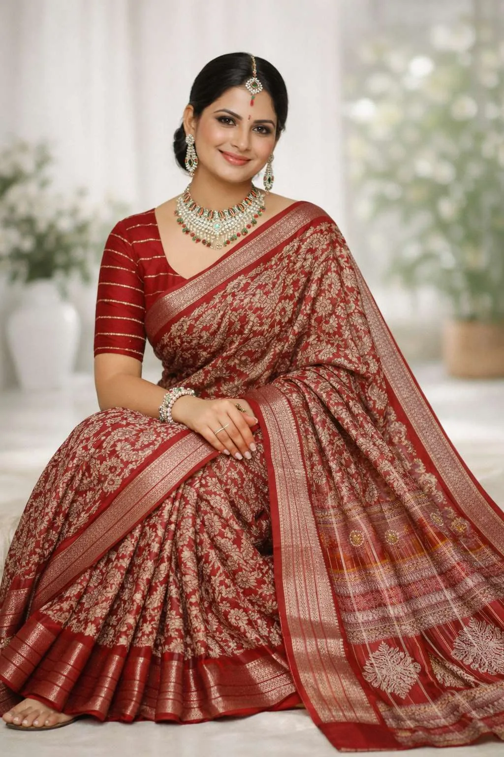 Dark Pink, Magenta, Maroon, Red, Rust Banarasi Silk Banarasi Saree (Regular Sari) view 3