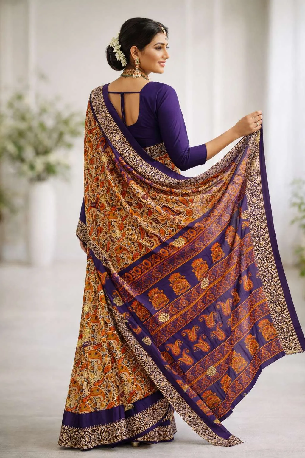 Indigo, Multicolor Cotton Bollywood Saree - Casual (Regular Sari) (Free Size) view 2