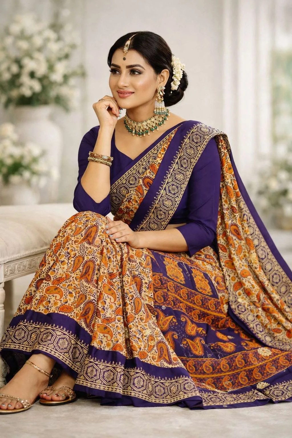 Indigo, Multicolor Cotton Bollywood Saree - Casual (Regular Sari) (Free Size) view 3