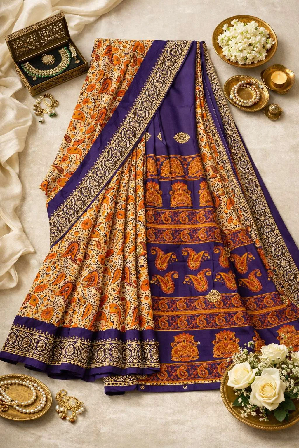 Indigo, Multicolor Cotton Bollywood Saree - Casual (Regular Sari) (Free Size) view 4