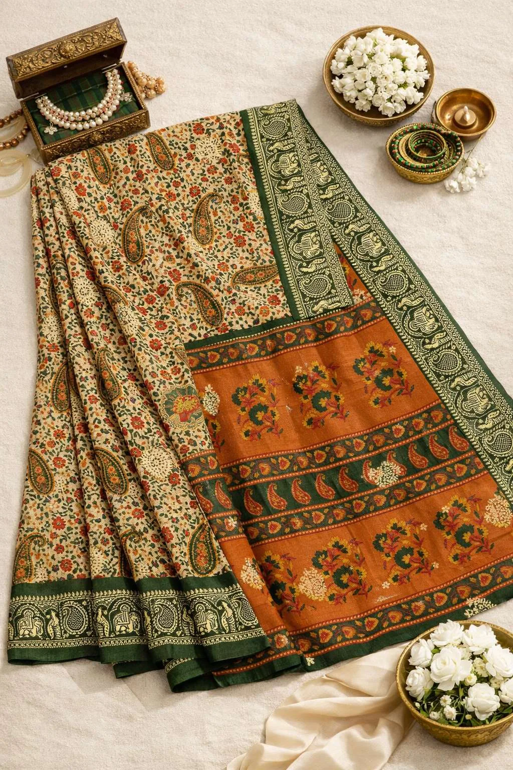 Olive Cotton Bollywood Saree (Regular Sari) view 4