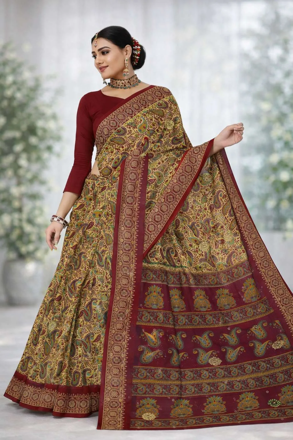 Red Cotton Bollywood Saree (Regular Sari)