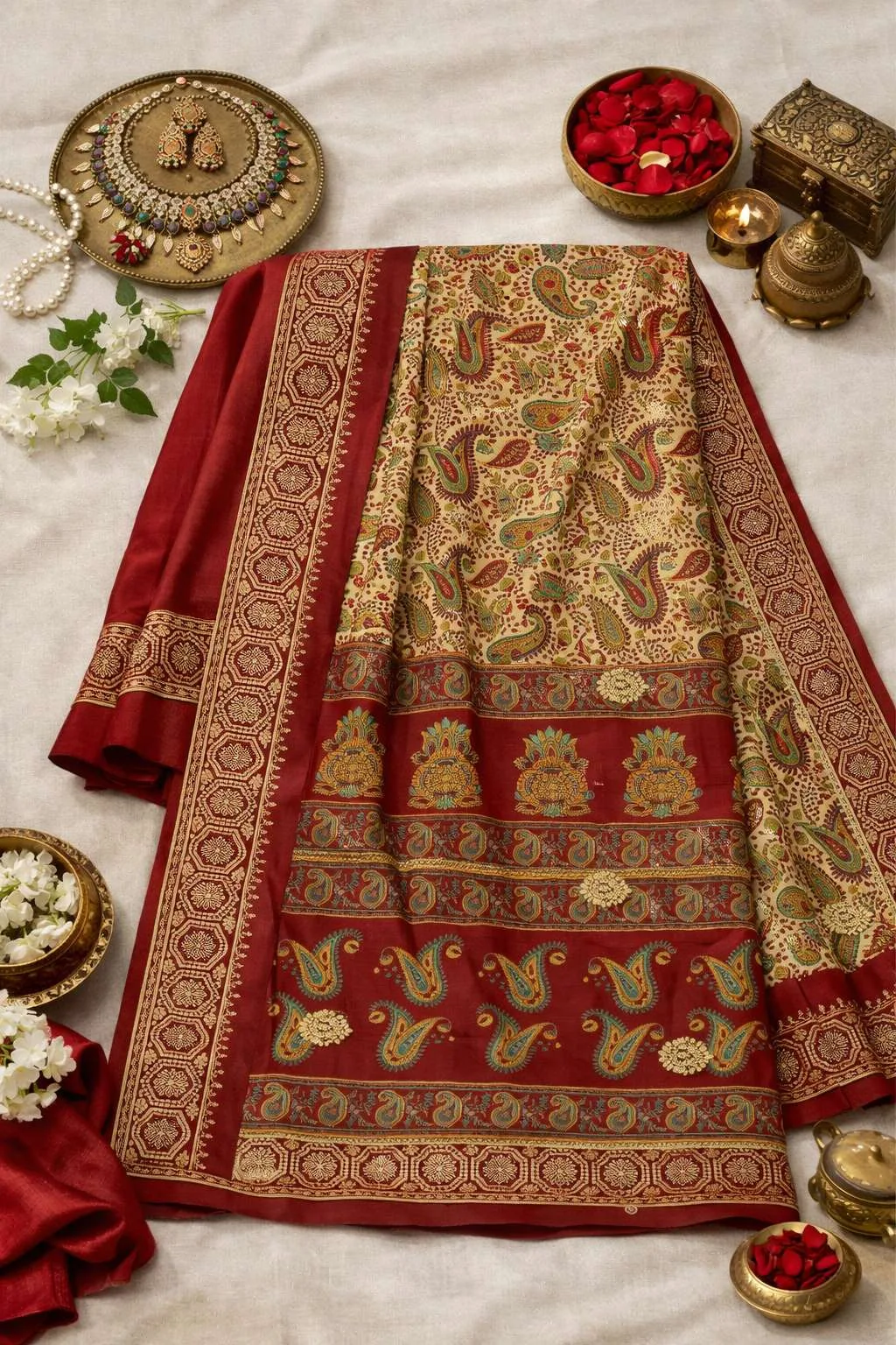 Red Cotton Bollywood Saree (Regular Sari) view 4