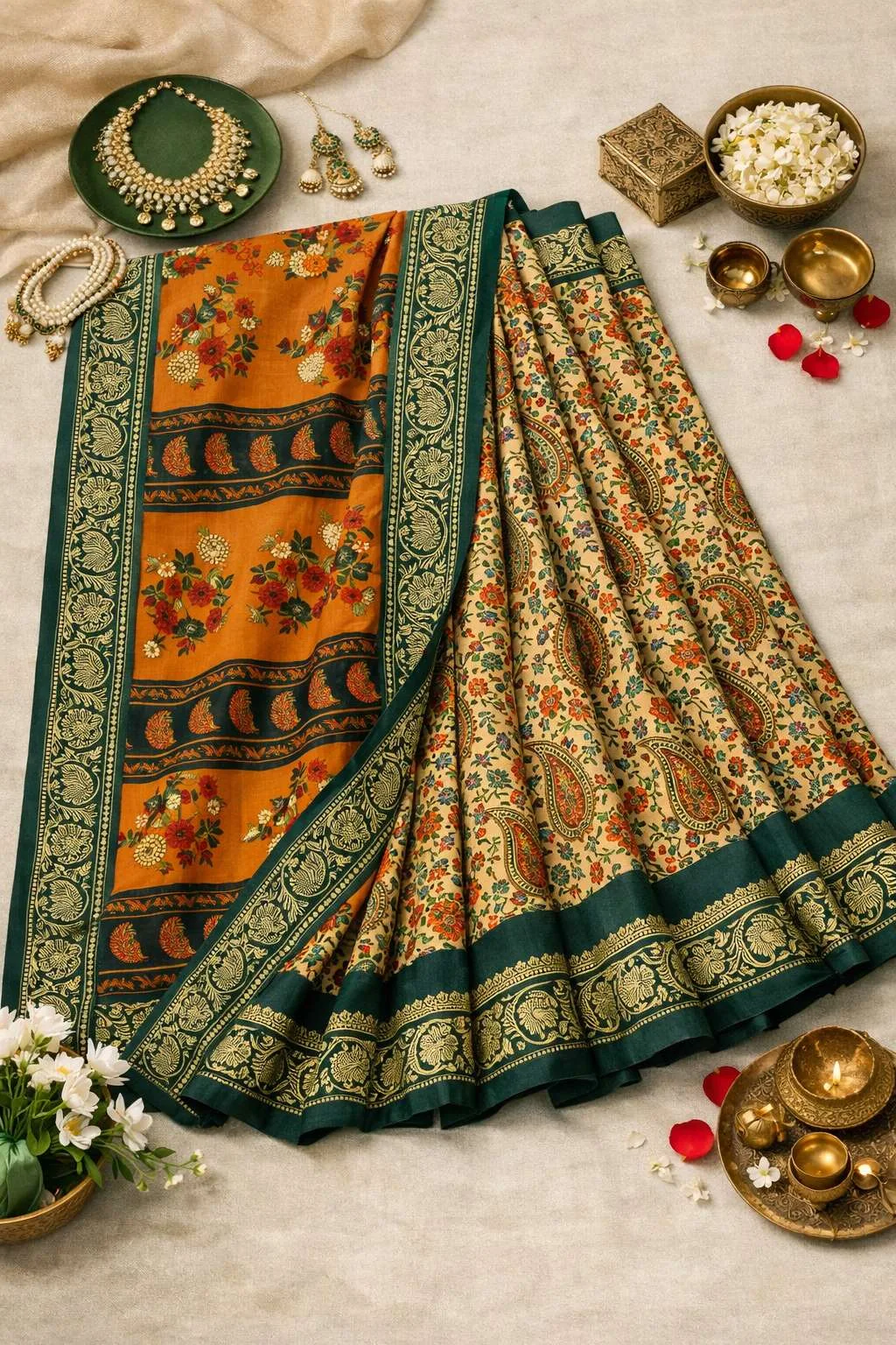 Dark Green Cotton Bollywood Saree (Regular Sari) view 4