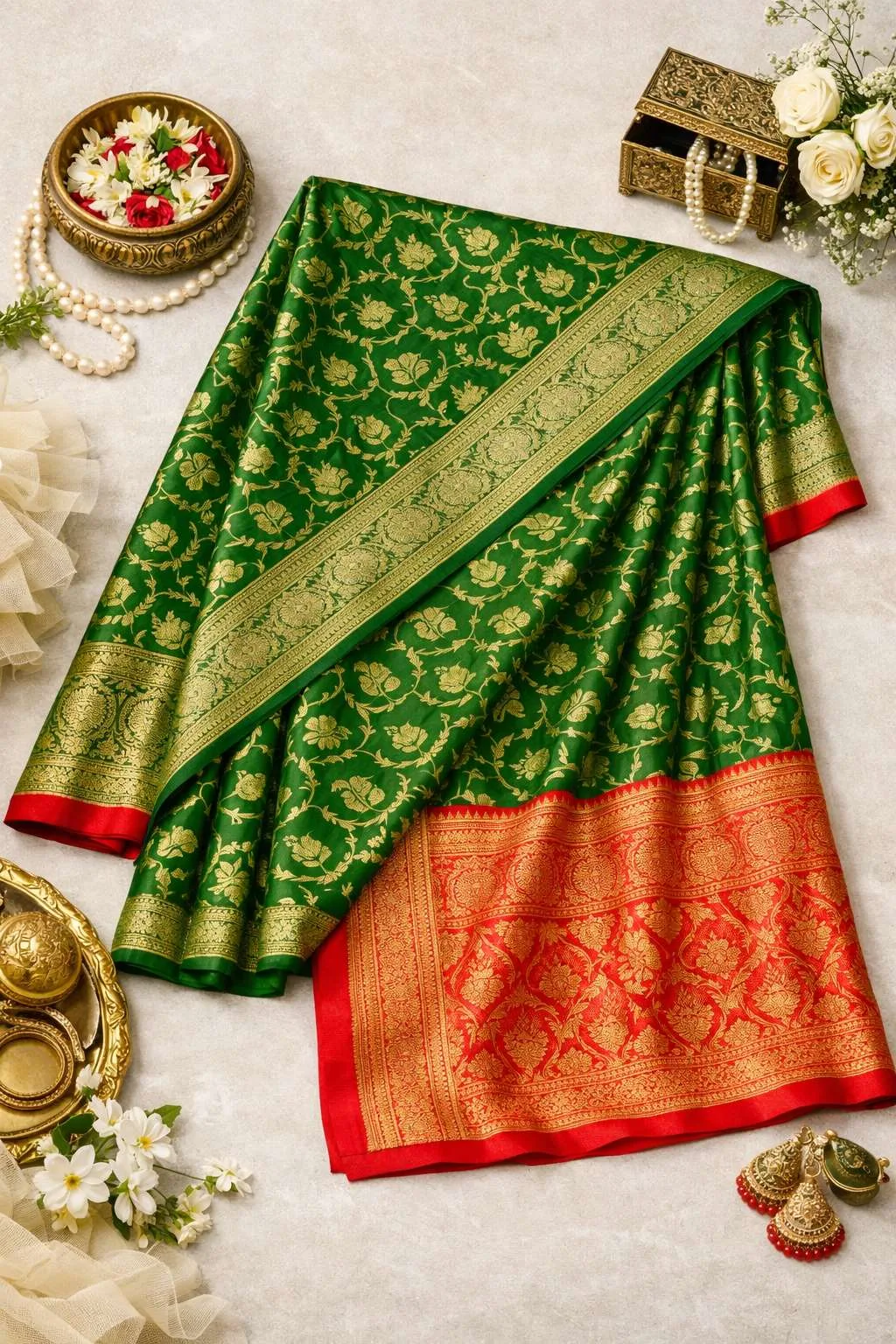 Green, Red Art Silk Bollywood Saree (Regular Sari) view 4