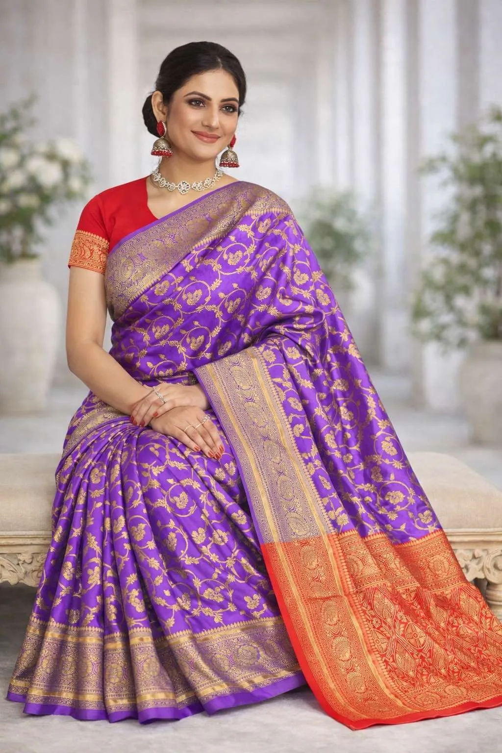 Purple, Red Art Silk Bollywood Saree (Regular Sari) view 3