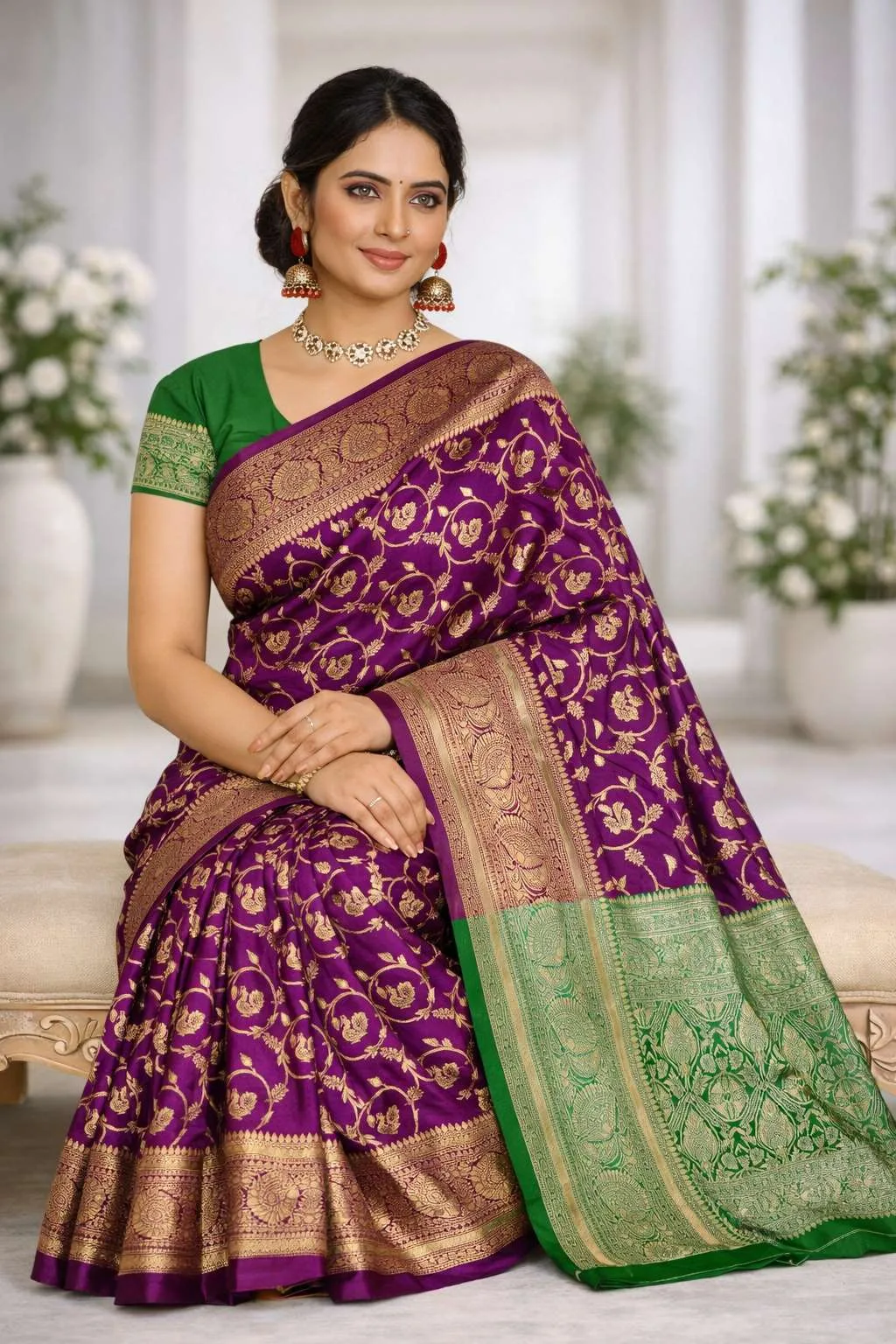 Green, Wine Art Silk Bollywood Saree (Regular Sari) view 3