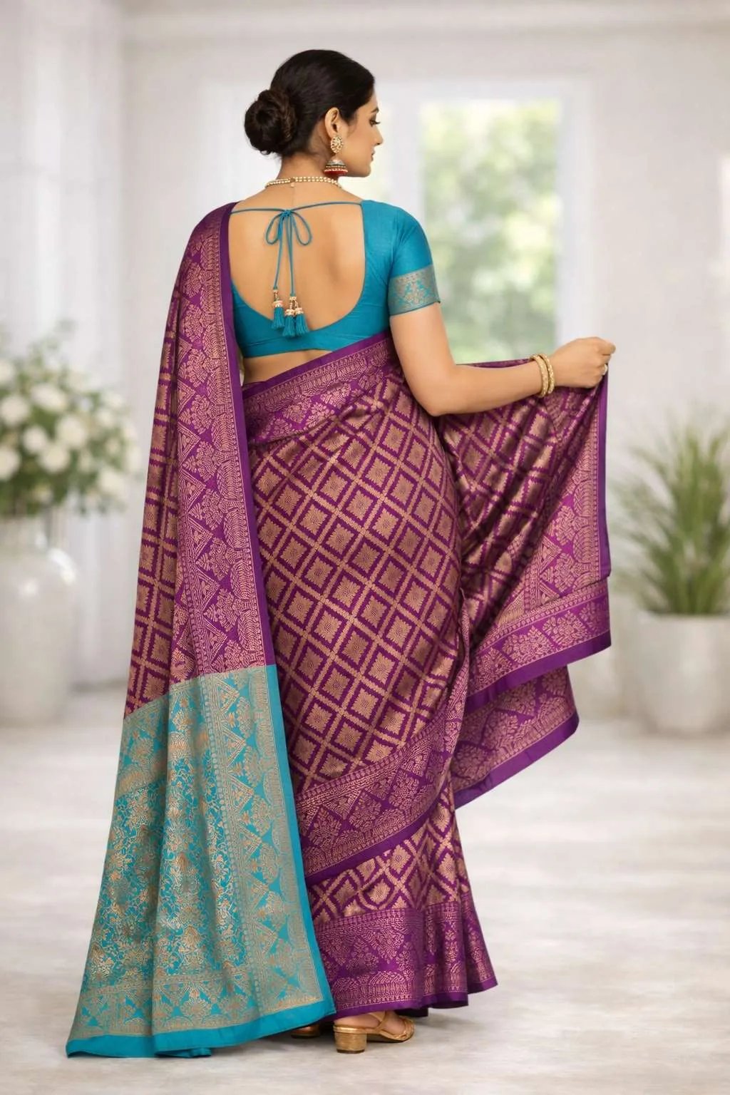 Wine, Rama Banarasi Silk Banarasi Saree - Casual (Regular Sari) (Free Size) view 2