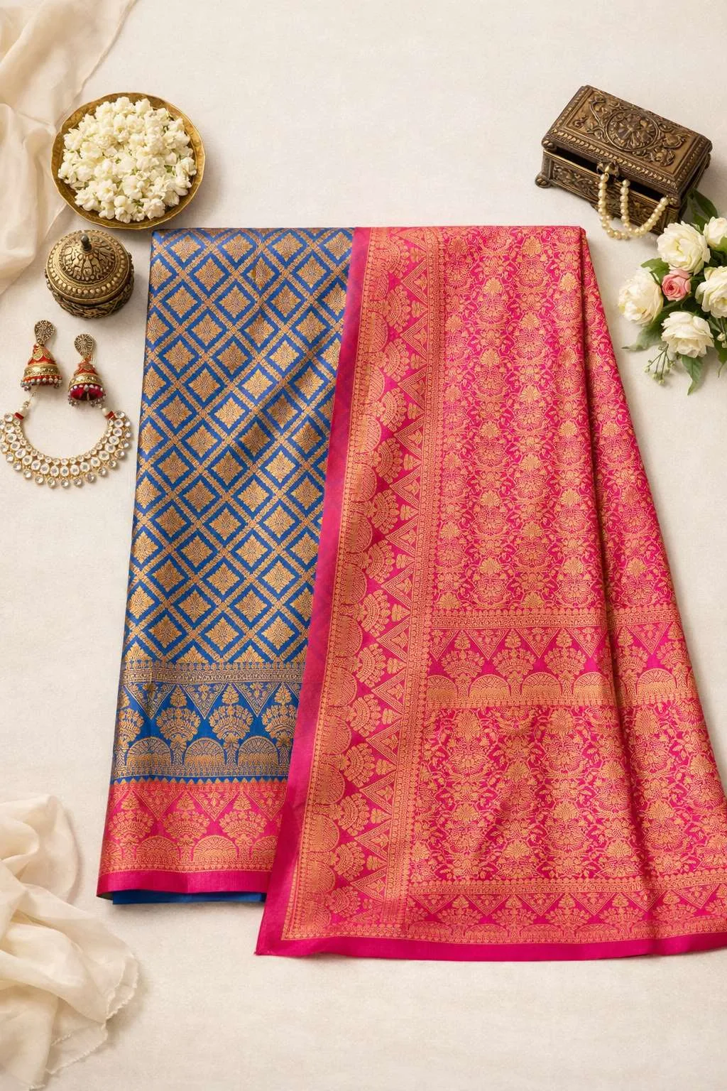 Light Blue, Pink Banarasi Silk Banarasi Saree (Regular Sari) view 4