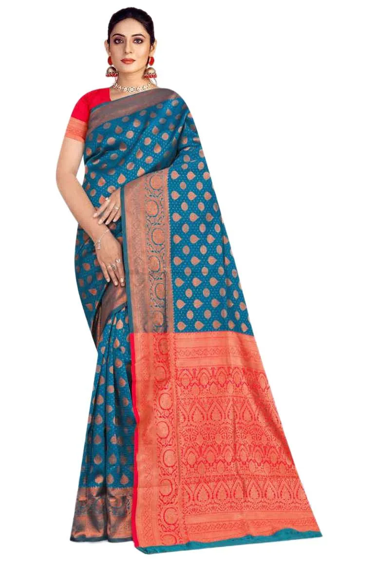 Pink, Teal Banarasi Silk Banarasi Saree - Casual (Regular Sari) (Free Size) view 4