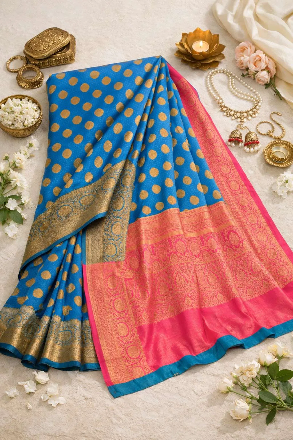 Blue, Pink Banarasi Silk Banarasi Saree (Regular Sari) view 4
