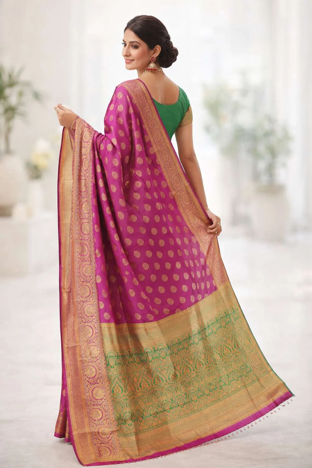 Green, Wine Banarasi Silk Banarasi Saree (Regular Sari) view 2