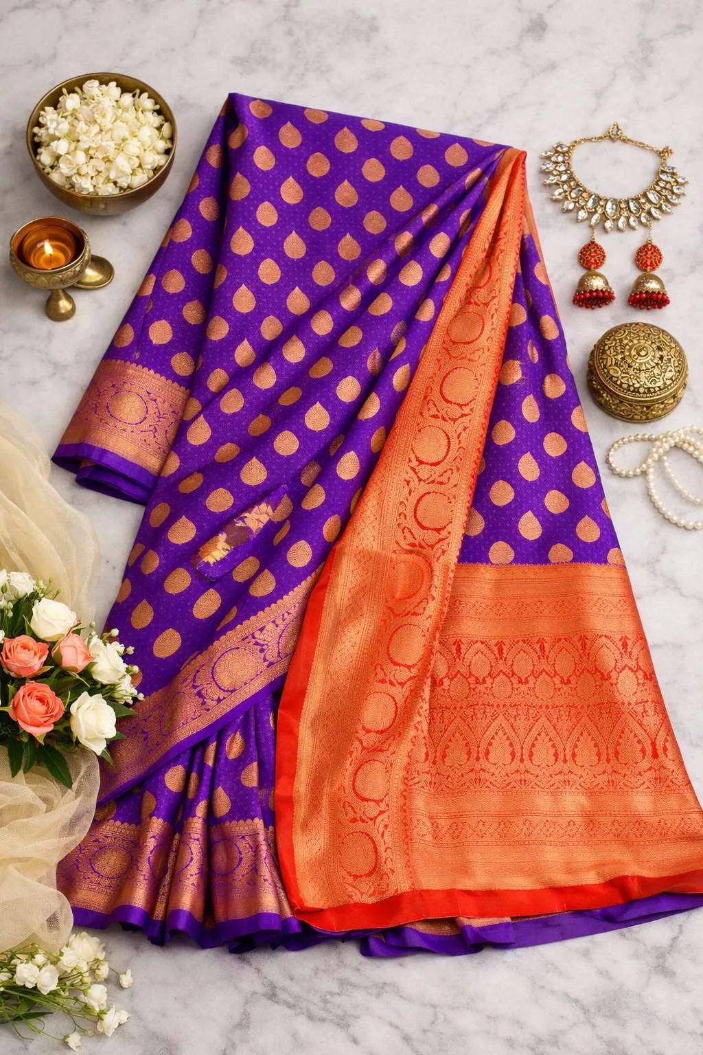 Blue, Indigo, Red Banarasi Silk Banarasi Saree (Regular Sari) view 4