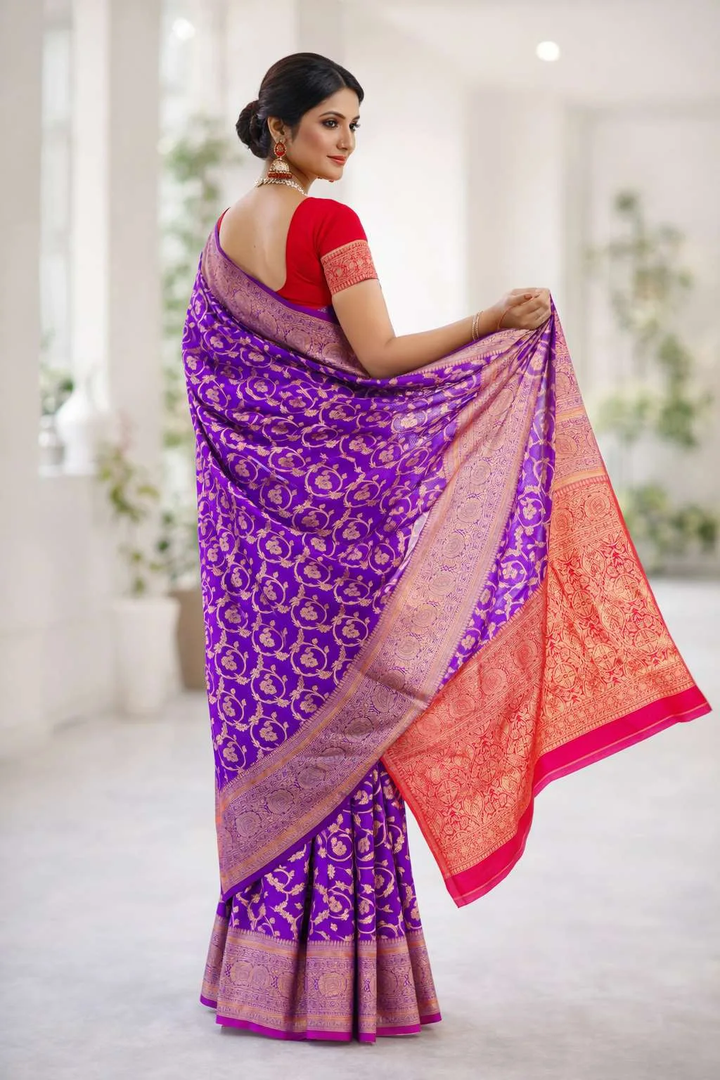 Pink, Purple Banarasi Silk Banarasi Saree (Regular Sari) view 2